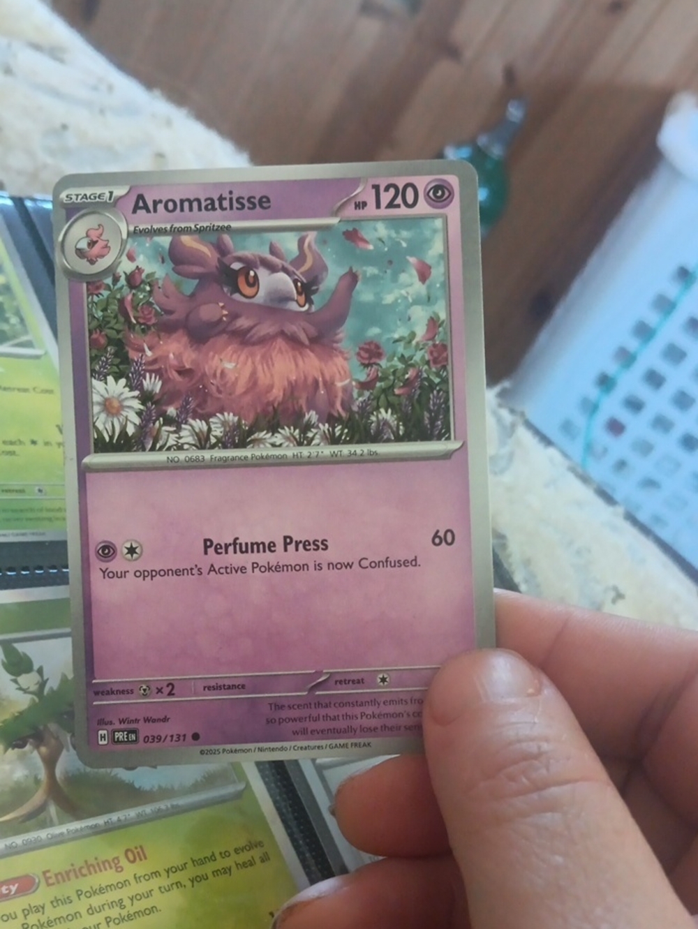 Pokemon Aromatisse Card - Pink and Green Artwork